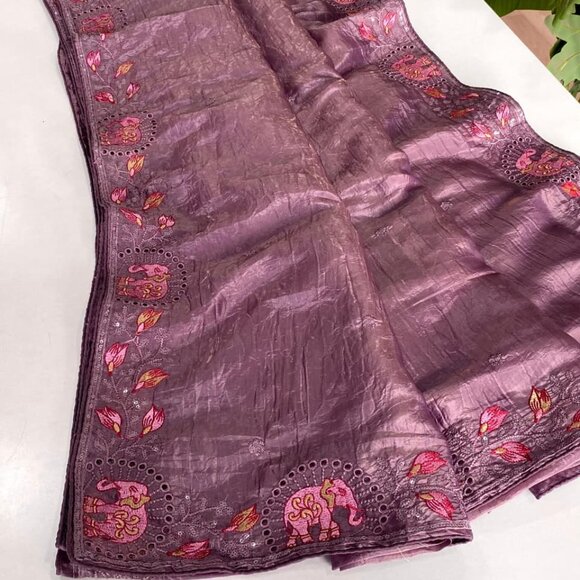 SILK EMBROIDERY SAREE - Picture 1 of 14